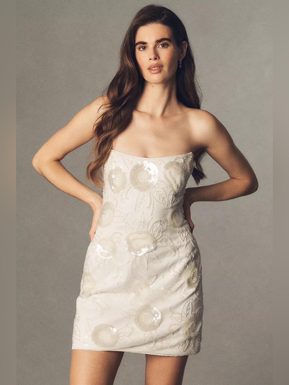Anthropologie BHLDN Strapless Embellished Mini Dress Beaded Sequins Floral L NWT